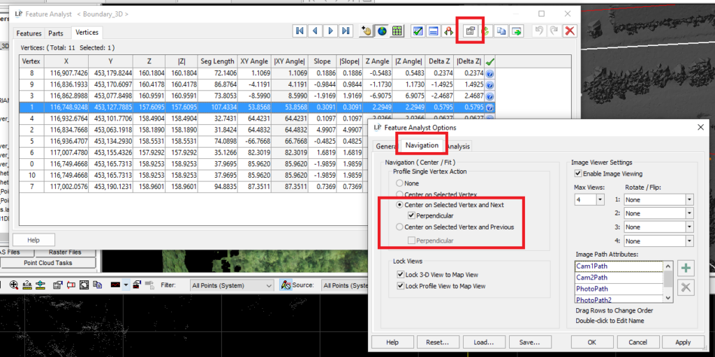 set the profile view based on the direction of a feature for an automatic perpendicular profile view