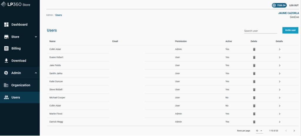 LP360 Portal User Management showing list of users.